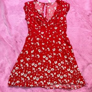 Free People Red with White Floral Mini Dress - Cutout in Back